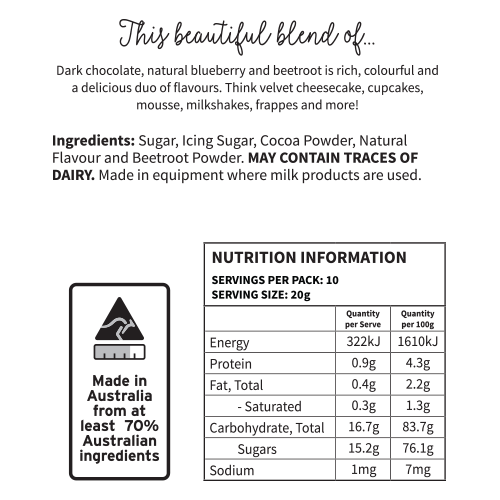 Back of Package of Blueberry & Beetroot