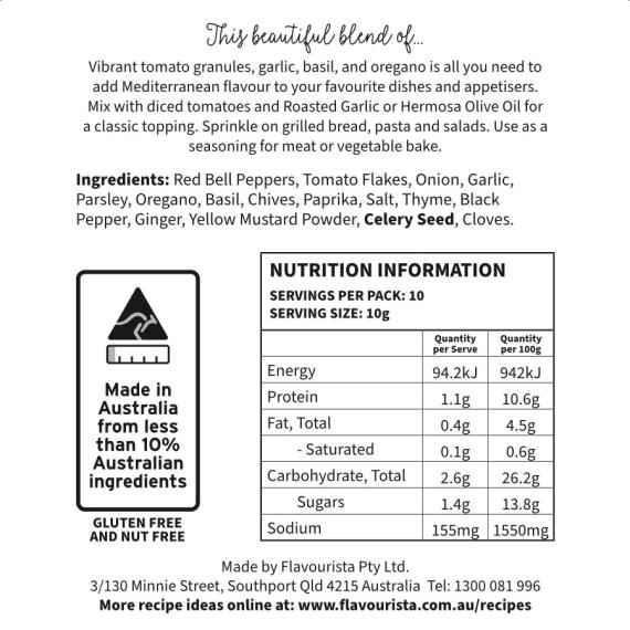 Back of Package of Bruschetta Spice Blend