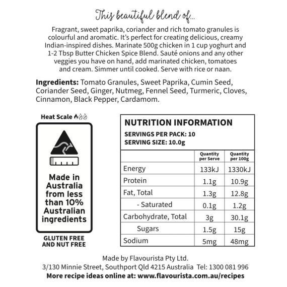 Back of Package of Butter Chicken Spice Blend