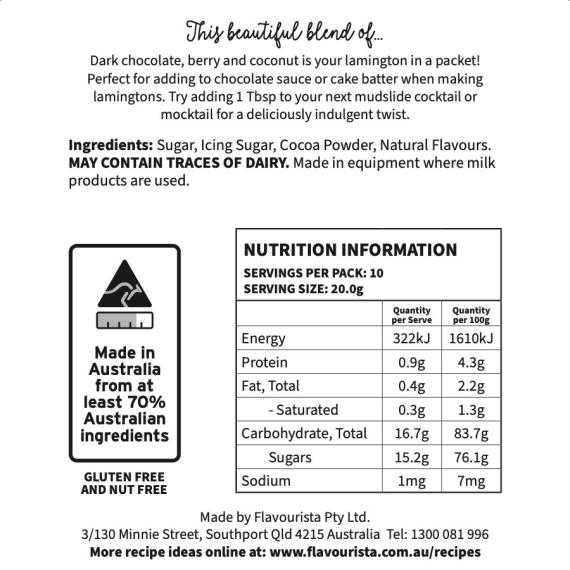 Back of Package of Lamington Chocolate Powder