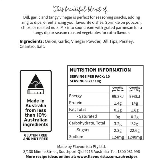 Back of Package of Piccadilly Spice Blend