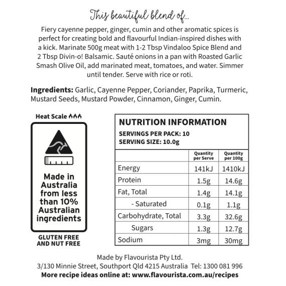 Back of Package of Vindaloo Spice Blend