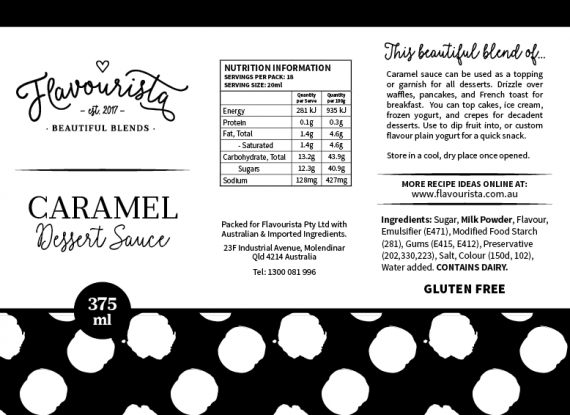 Back of Package of Caramel Sauce